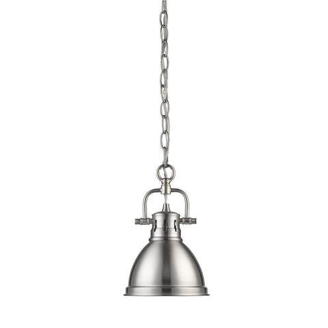 Duncan Mini Pendant with Chain in Pewter with a Pewter Shade Ceiling Golden Lighting 