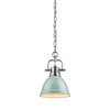 Duncan Mini Pendant with Chain in Pewter with a Seafoam Shade Ceiling Golden Lighting 