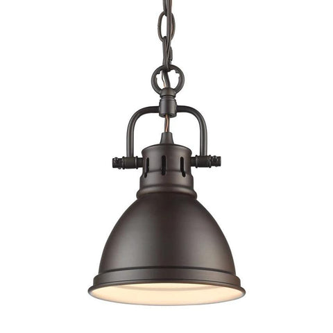 Duncan Mini Pendant with Chain in Rubbed Bronze with a Rubbed Bronze Shade Ceiling Golden Lighting 