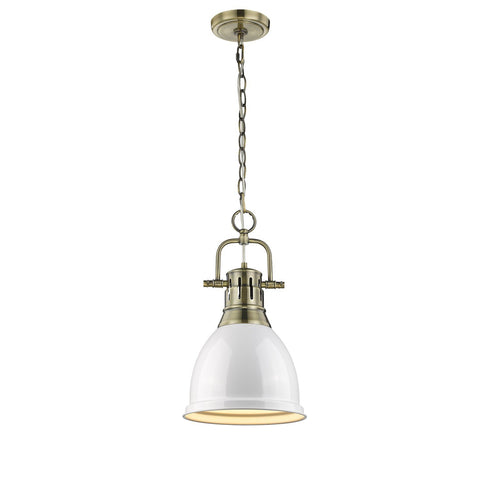 Duncan Mini Pendant with Chain in Aged Brass with White Ceiling Golden Lighting 