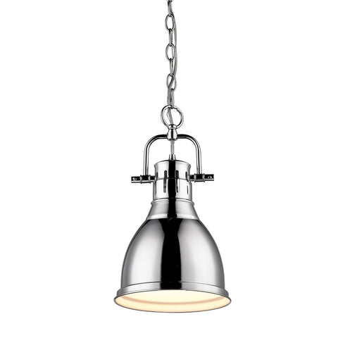 Duncan Small Pendant with Chain in Chrome with a Chrome Shade Ceiling Golden Lighting 