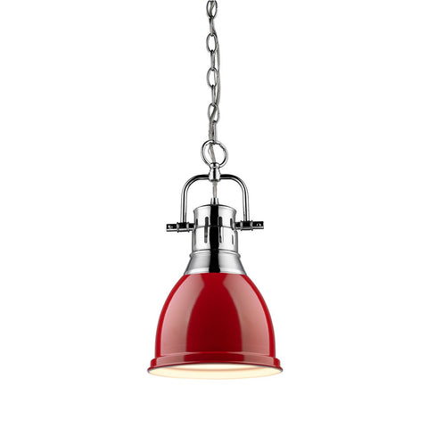 Duncan Small Pendant with Chain in Chrome with a Red Shade Ceiling Golden Lighting 