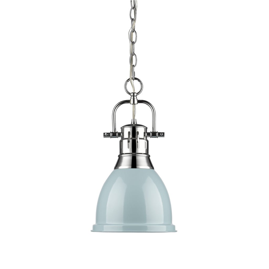 Duncan Small Pendant with Chain in Chrome with a Seafoam Shade Ceiling Golden Lighting 