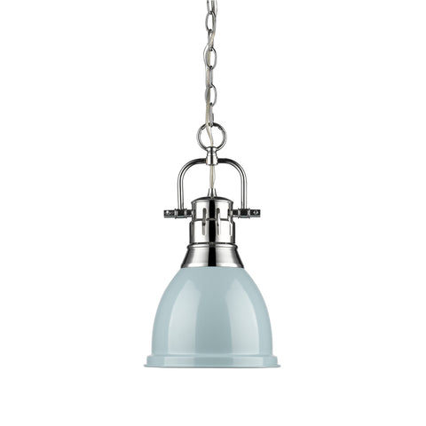 Duncan Small Pendant with Chain in Chrome with a Seafoam Shade Ceiling Golden Lighting 