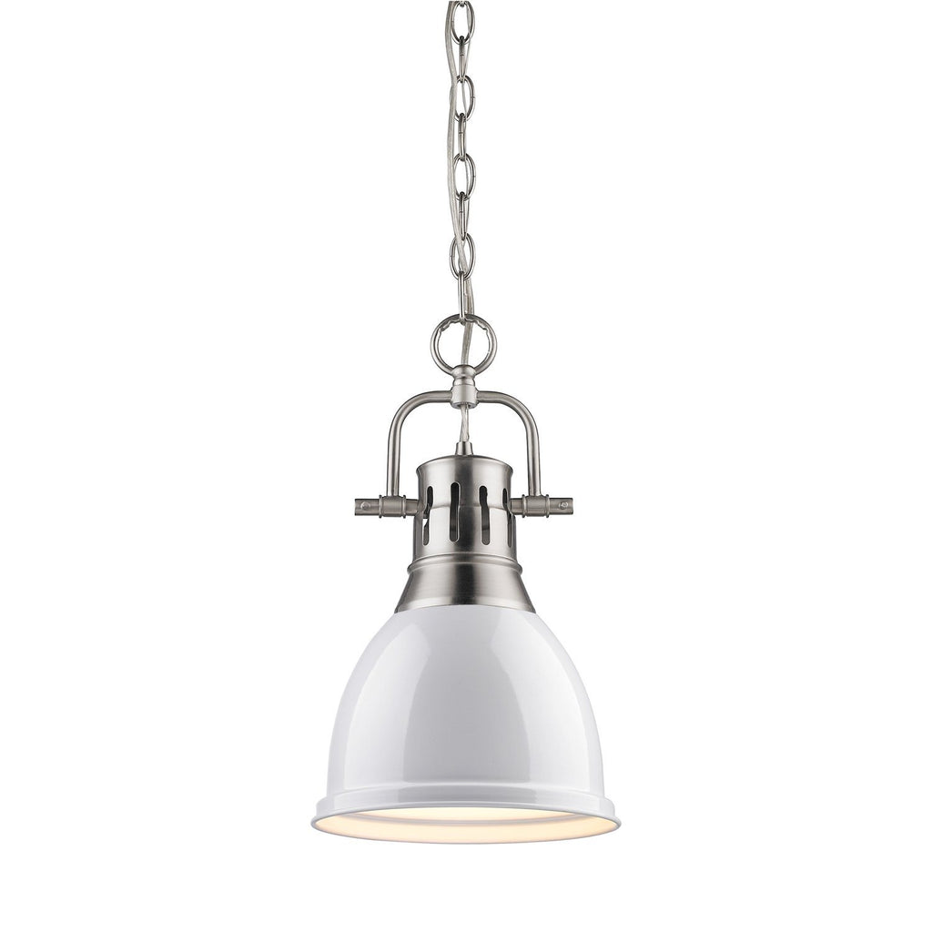 Duncan Small Pendant with Chain in Pewter with a White Shade Ceiling Golden Lighting 