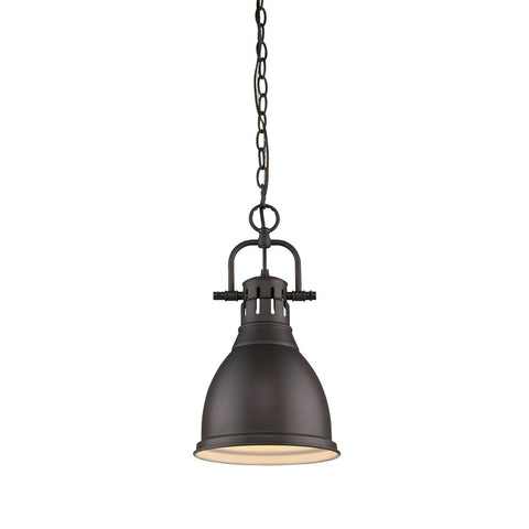 Duncan Small Pendant with Chain in Rubbed Bronze with a Rubbed Bronze Shade Ceiling Golden Lighting Bronze 