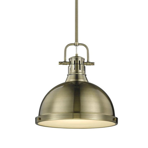Duncan 1 Light Pendant with Rod in Aged Brass with Aged Brass Shade Ceiling Golden Lighting 