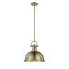 Duncan 1 Light Pendant with Rod in Aged Brass with Aged Brass Shade Ceiling Golden Lighting 