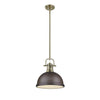 Duncan 1 Light Pendant with Rod in Aged Brass with Rubbed Bronze Shade Ceiling Golden Lighting 