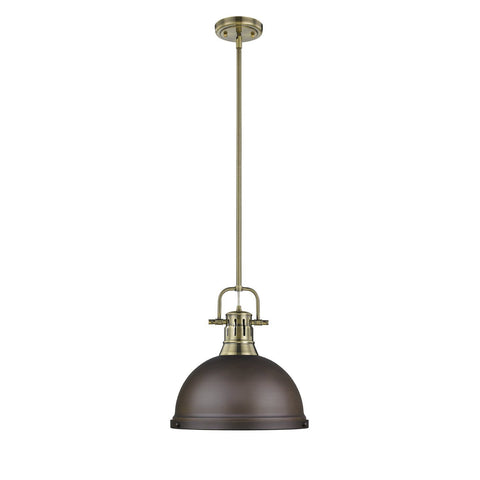 Duncan 1 Light Pendant with Rod in Aged Brass with Rubbed Bronze Shade Ceiling Golden Lighting 