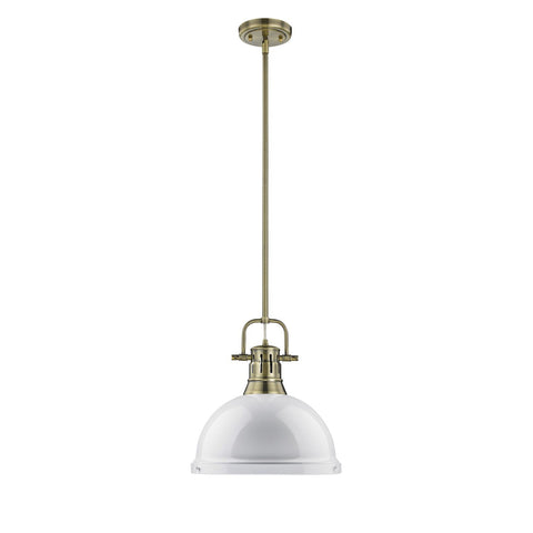 Duncan 1 Light Pendant with Rod in Aged Brass with White Shade Ceiling Golden Lighting 