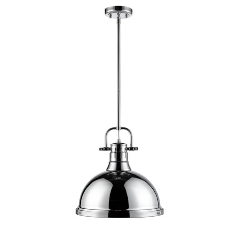 Duncan 1 Light Pendant with Rod in Chrome with a Chrome Shade Ceiling Golden Lighting 