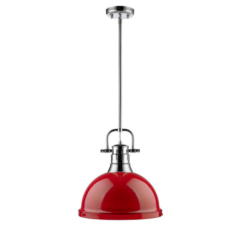 Duncan 1 Light Pendant with Rod in Chrome with a Red Shade Ceiling Golden Lighting 