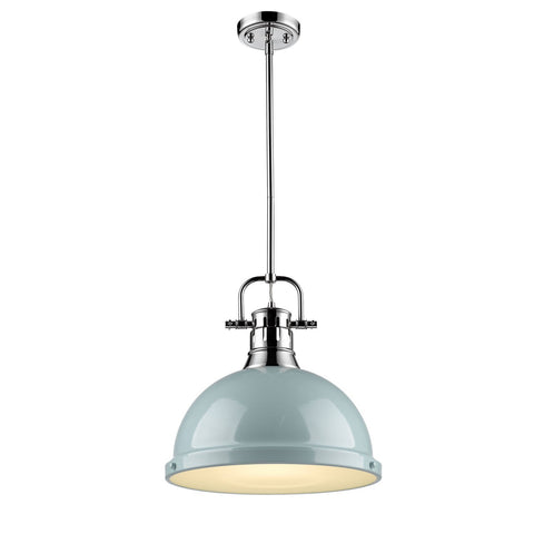Duncan 1 Light Pendant with Rod in Chrome with a Seafoam Shade Ceiling Golden Lighting 