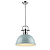 Duncan 1 Light Pendant with Rod in Chrome with a Seafoam Shade Ceiling Golden Lighting 