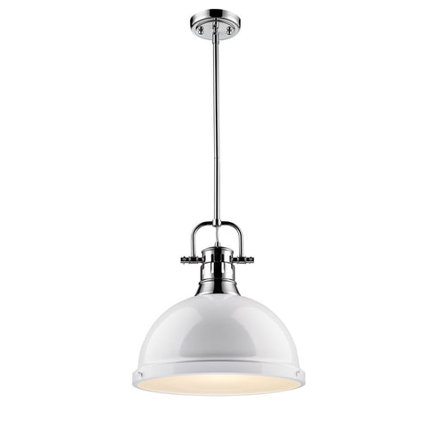 Duncan 1 Light Pendant with Rod in Chrome with a White Shade Ceiling Golden Lighting 