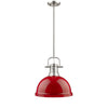 Duncan 1 Light Pendant with Rod in Pewter with a Red Shade Ceiling Golden Lighting 