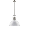 Duncan 1 Light Pendant with Rod in Pewter with a White Shade Ceiling Golden Lighting 