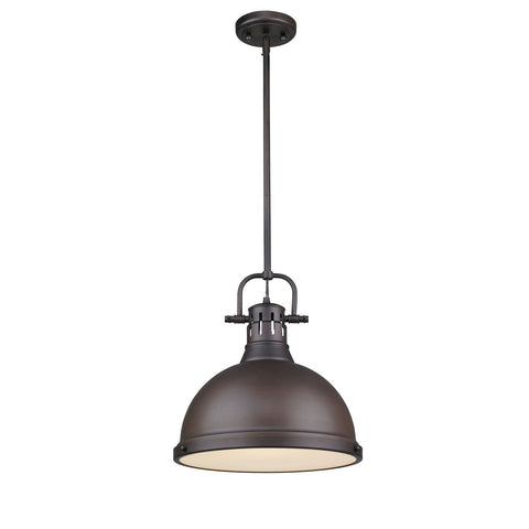 Duncan 1 Light Pendant with Rod in Rubbed Bronze with a Rubbed Bronze Shade Ceiling Golden Lighting 