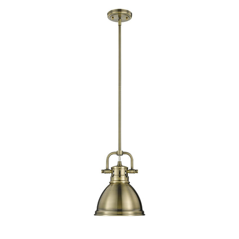 Duncan Mini Pendant with Rod in Aged Brass with Aged Brass Shade Ceiling Golden Lighting 
