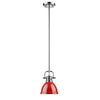 Duncan Mini Pendant with Rod in Chrome with a Red Shade Ceiling Golden Lighting 