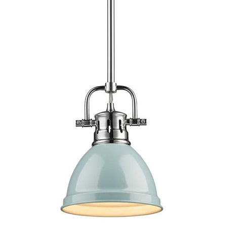 Duncan Mini Pendant with Rod in Chrome with a Seafoam Shade Ceiling Golden Lighting 