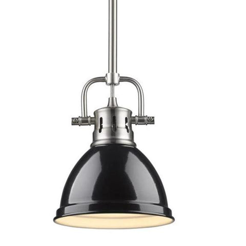 Duncan Mini Pendant with Rod in Pewter with a Black Shade Ceiling Golden Lighting 