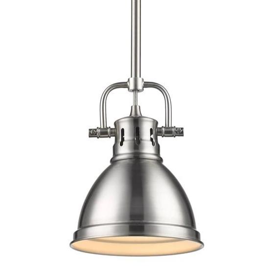 Duncan Mini Pendant with Rod in Pewter with a Pewter Shade Ceiling Golden Lighting 
