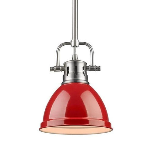 Duncan Mini Pendant with Rod in Pewter with a Red Shade Ceiling Golden Lighting 