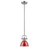 Duncan Mini Pendant with Rod in Pewter with a Red Shade Ceiling Golden Lighting 