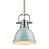 Duncan Mini Pendant with Rod in Pewter with a Seafoam Shade Ceiling Golden Lighting 