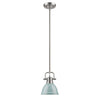 Duncan Mini Pendant with Rod in Pewter with a Seafoam Shade Ceiling Golden Lighting Seafoam 