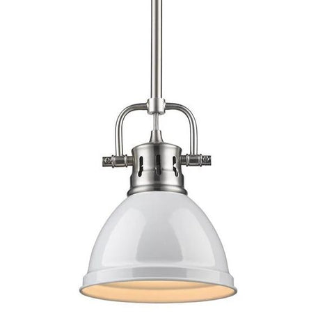 Duncan Mini Pendant with Rod in Pewter with a White Shade Ceiling Golden Lighting 