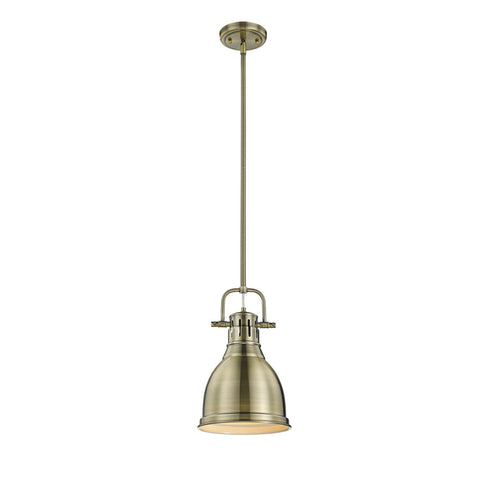 Duncan Small Pendant with Rod in Aged Brass with Aged Brass Shade Ceiling Golden Lighting 