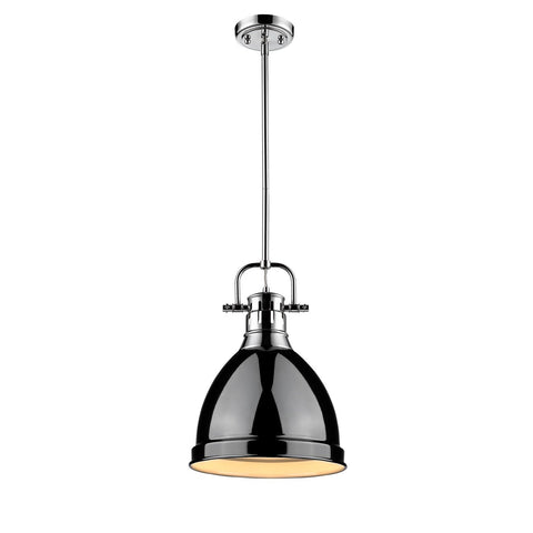 Duncan Small Pendant with Rod in Chrome with a Black Shade Ceiling Golden Lighting Black 