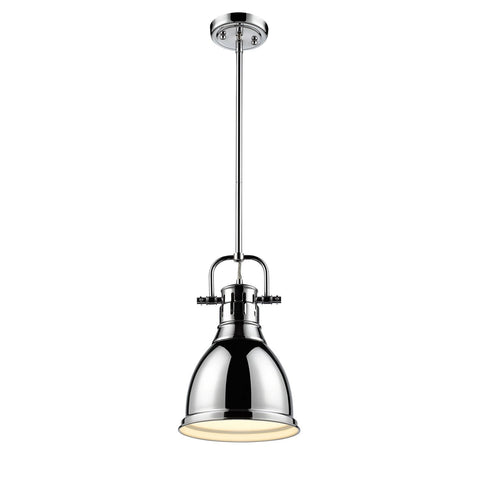 Duncan Small Pendant with Rod in Chrome with a Chrome Shade Ceiling Golden Lighting 