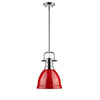 Duncan Small Pendant with Rod in Chrome with a Red Shade Ceiling Golden Lighting 