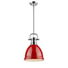Duncan Small Pendant with Rod in Chrome with a Red Shade Ceiling Golden Lighting 