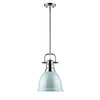 Duncan Small Pendant with Rod in Chrome with a Seafoam Shade Ceiling Golden Lighting 