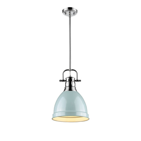 Duncan Small Pendant with Rod in Chrome with a Seafoam Shade Ceiling Golden Lighting 