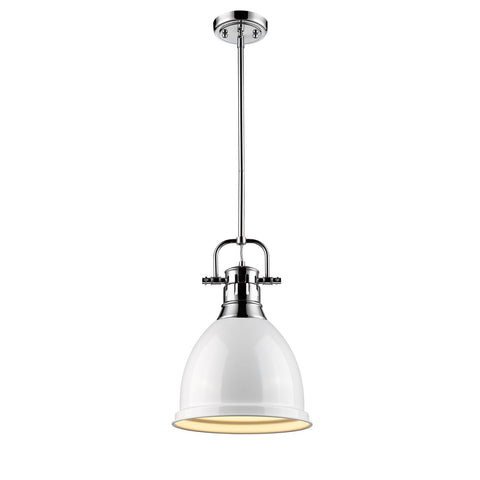 Duncan Small Pendant with Rod in Chrome with a White Shade Ceiling Golden Lighting 