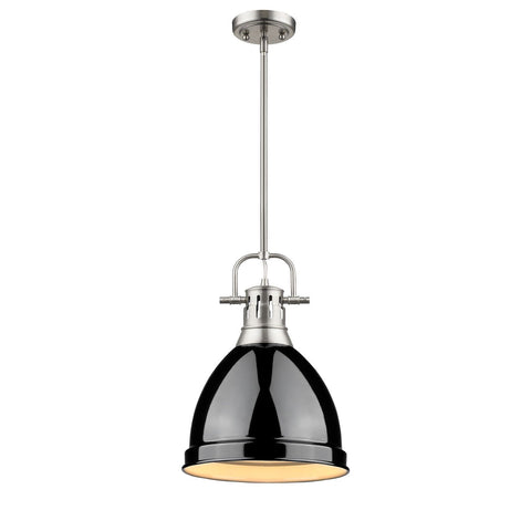 Duncan Small Pendant with Rod in Pewter with a Black Shade Ceiling Golden Lighting 