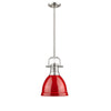 Duncan Small Pendant with Rod in Pewter with a Red Shade Ceiling Golden Lighting 