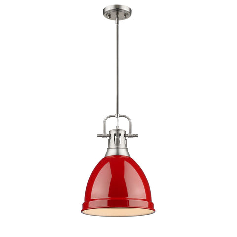 Duncan Small Pendant with Rod in Pewter with a Red Shade Ceiling Golden Lighting 