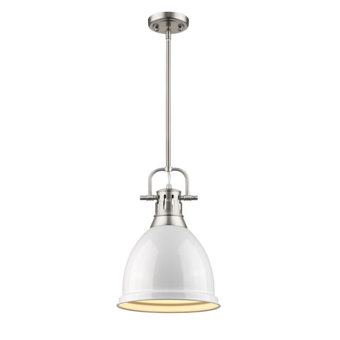 Duncan Small Pendant with Rod in Pewter with a White Shade Ceiling Golden Lighting 