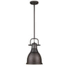 Duncan Small Pendant with Rod in Rubbed Bronze with a Rubbed Bronze Ceiling Golden Lighting 