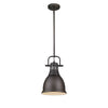 Duncan Small Pendant with Rod in Rubbed Bronze with a Rubbed Bronze Ceiling Golden Lighting Bronze 