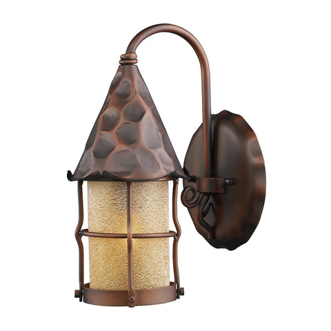 Rustica 1 Light Outdoor Wall Sconce In Antique Copper And Scavo Glass Outdoor Wall Elk Lighting 