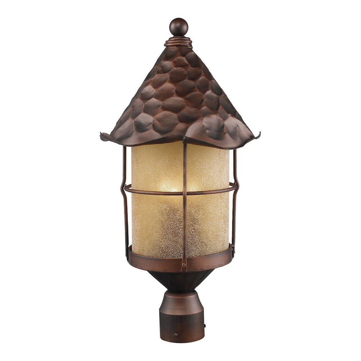 Rustica 3 Light Outdoor Post Lamp In Antique Copper And Amber Scavo Glass Outdoor Post Elk Lighting 