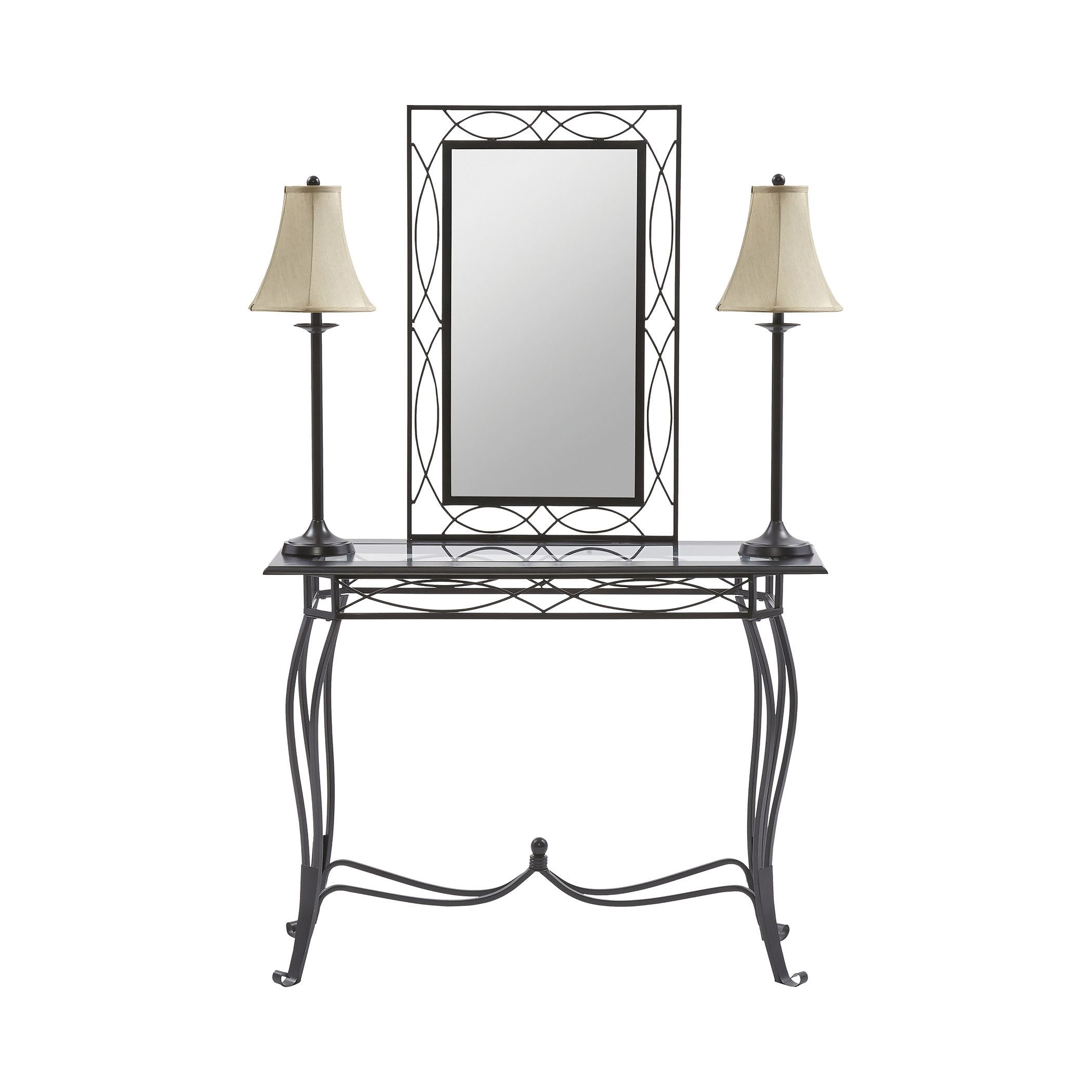 Metalwork 4-Pc Table Mirror Lamp set Furniture Stein World 